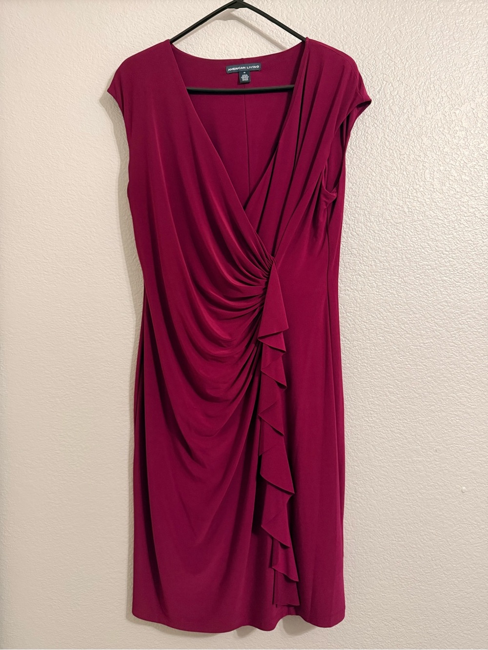 American Living Burgundy Draped V-Neck Midi Dress